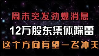 周末突发2大劲爆消息，12万股东集体踩雷，这个方向将一飞冲天。