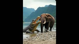 Crocodile VS elephant fighting for the survival🤕 #shorts