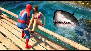 GTA 5 Ragdolls | MEGALODON VS SPIDERMAN JUMPS | FAILS | GTA 5 FUNNY MOMENTS