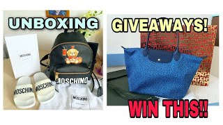 MOSCHINO COUTURE BACKPACK & SLIDES UNBOXING | LONGCHAMP LE PLIAGE BAG GIVEAWAYS🎉 2K SUBSCRIBERS✅