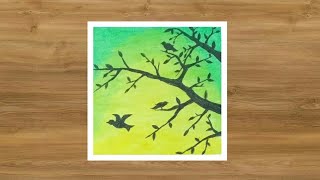 How to Draw Twigs and Birds | Step by step | Oil Pastel Drawing