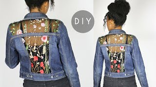 DIY Embroidered Sheer Cut Out Denim Jacket (NO SEWING)