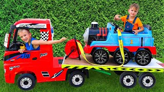 Niki ride on tow truck and play selling toy cars for kids