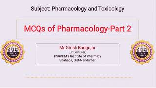 MCQs of Pharmacology: Part 2. D.Pharm II B.Pharm II GPAT