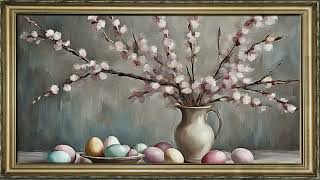 SPRING EASTER FRAMED TV ART SCREENSAVERS BACKGROUND FLOWERS EASTER EGGS NO SOUND THREE WALLPAPERS 4K