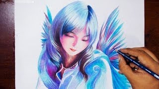 Drawing A Bird Fairy - Prismacolor pencils - speed drawing