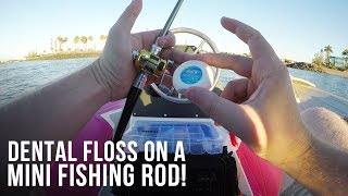 Catching Fish with DENTAL FLOSS on a MINI FISHING ROD! Survival Hack!