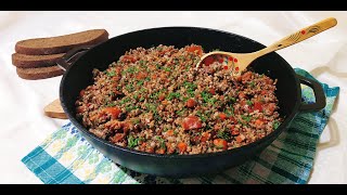 Быстрый вкусный ужин. Сочная гречка с фаршем и овощами.