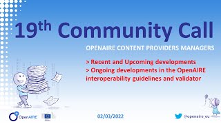 19th OpenAIRE Content Providers Community Call