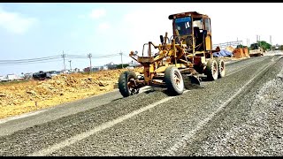 Full Processing Building Foundation New Road By Motor Grader Spreading Gravel#bulldozer #gravel