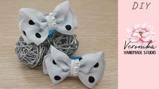 Милые бантики для малышек из ленты в горошек 🎀 Mini hair bow tutorial 🎀 Laço de fita n5