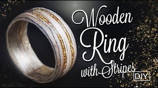 Wooden Ring with Golden Glitter Stripes