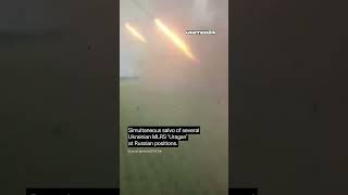 Ukrainian MLRS Uragan salvo towards russian positions