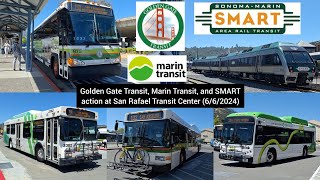 Golden Gate Transit, Marin Transit, and SMART Train action at San Rafael Transit Center (6/6/2024)