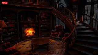 Nighttime Thunderstorm in a Warm Castle Room🌧️Heavy Rain and Cozy Fire Sounds - Relax, Study or Work