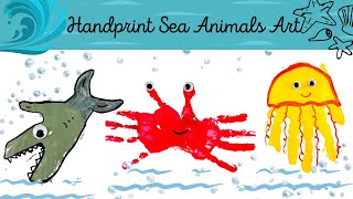 Handprint Sea Animals art for kids🦈🦀🪼| Ocean animals handprint art ideas🌊@CraftswithToddler