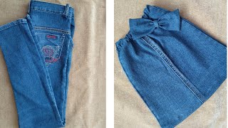 diy old jeans reuse. baby skirt making in 5 minutes from old jeans.