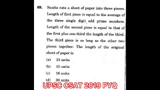 CSAT 2019 Solved Paper | Sunita cuts a sheet of paper into three pieces. Length of first piece is…….