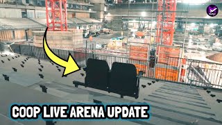 FINALLY! First Seat INSTALLED! Co-op Live Arena Construction Update! Seat Installation, Roof, Facade