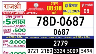 Mizoram State Rajshree Sunday Weekly Lottery 04-08-2024 At 8:00 PM Today Result Live