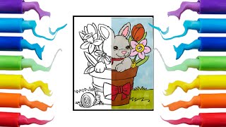 cute bunny and flowers pot coloring pages | Satisfying coloring | Cartoon - ON&ON NSC Release