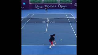 Dominic Thiem One handed Backhand and Forehand in Slow Motion vs Cristian Garin in practice in Qatar