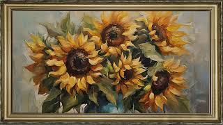 FREE TV ART VINTAGE SCREENSAVER BACKGROUND FRAMED SUNFLOWERS  PAINTING NO SOUND WALLPAPER 4K