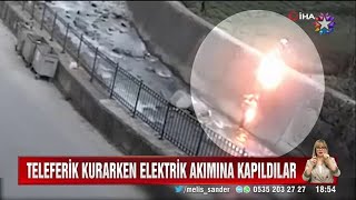 İlkel teleferik kurarken akıma kapıldılar: O anlar kamerada