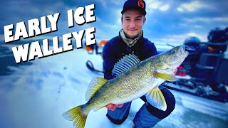 EARLY ICE WALLEYE on LAKE OF THE WOODS! 2021 Ice Camp Day 1