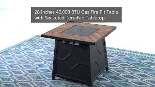 PHI VILLA 28 Inches 40,000 BTU Gas Fire Pit Table with Socketed TerraFab Tabletop