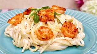 Паста с креветками в сливочно-сырном соусе. Вкуснота за 10 минут / Pasta with shrimp. Eng sub