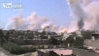 Insane Footage of over 50 rockets falling in Jobar Damascus as Assad attacks All-Nusra