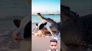 Cow and crocodile 🐊 fight for baby #cow #crocodile #calf #help #success #ytshorts #trending #shorts