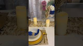 Dinner table setup ideas / YouTube ideas of blue and gold table decorations /gold and blue table set