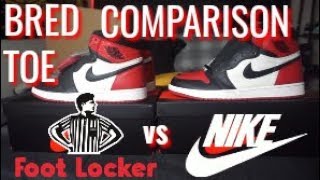 Jordan 1 Bred Toe Comparison - Footlocker vs Nike