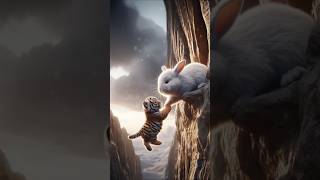 Cute bunny saves a tiger cub that almost fell off a cliff 🐇🐅 #cute #rabbit #tiger