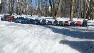 Axial SCX10 II Jeep Cherokee XJ and Mercedes Unimog in snow #jeep #unimog #offroad #trophy #trial