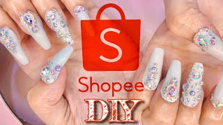 PEEL OFF White Polygel Nail Extensions with BLING! Salamat Shopee