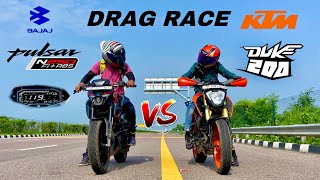 bajaj Pulsar n250 vs ktm Duke 200 | drag race | amazing battle 😱