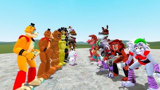 ALL FREDDYS VS ALL FOXYS FNAF 1-9 SECURITY BREACH AND OTHERS In Garry's Mod! Five Nights at Freddys