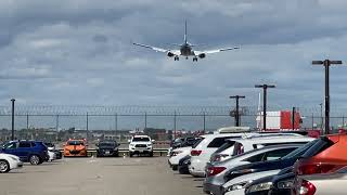 Jet plane landing at Newark Airport EWR