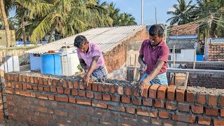 Roof Brick Work Construction Techniques || Build Roof Level Brickwall Perfectly After Lintel Beam