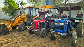 Jcb 3DX Eco Backhoe Loading Field Compost | Eicher 380 and Massey 1035 Tractor with Trolley | Toys