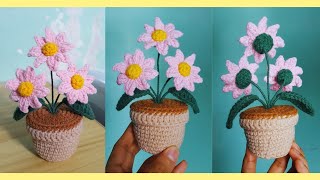 Part 2/2 How to Crochet Flowers in a Pot | Easy Tutorial for Beginners | Pattern