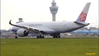 China Airlines A350-900 taxi / Take off RW18L at schiphol airport