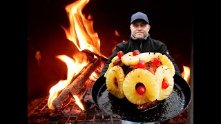 Hawaii Ananas Braten - Rezept , Anleitung . Dutch Oven Deckel, Gasgrill . BBQ