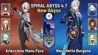 C0 Arlecchino Mono Pyro | C0 Neuvillette Furina Burgeon | Spiral Abyss 4.7 Floor 12 | Genshin Impact