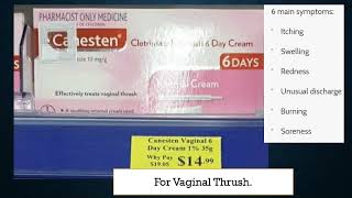 Canesten cream, 2% 3D, Clotrimazole, vaginal thrush, VVC, vulvovaginal candidiasis, OTC, Roze pharm