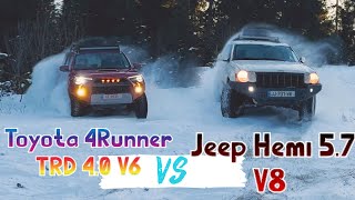 Toyota 4Runner TRD off road 2017 vs Jeep Grand Cherokee 5.7 Hemi 2008 snow mountain adventure