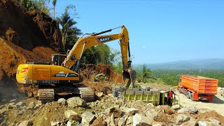 Dirt Mining For The Road Construction - Excavator Digging Loading Tipper Dump Trucks